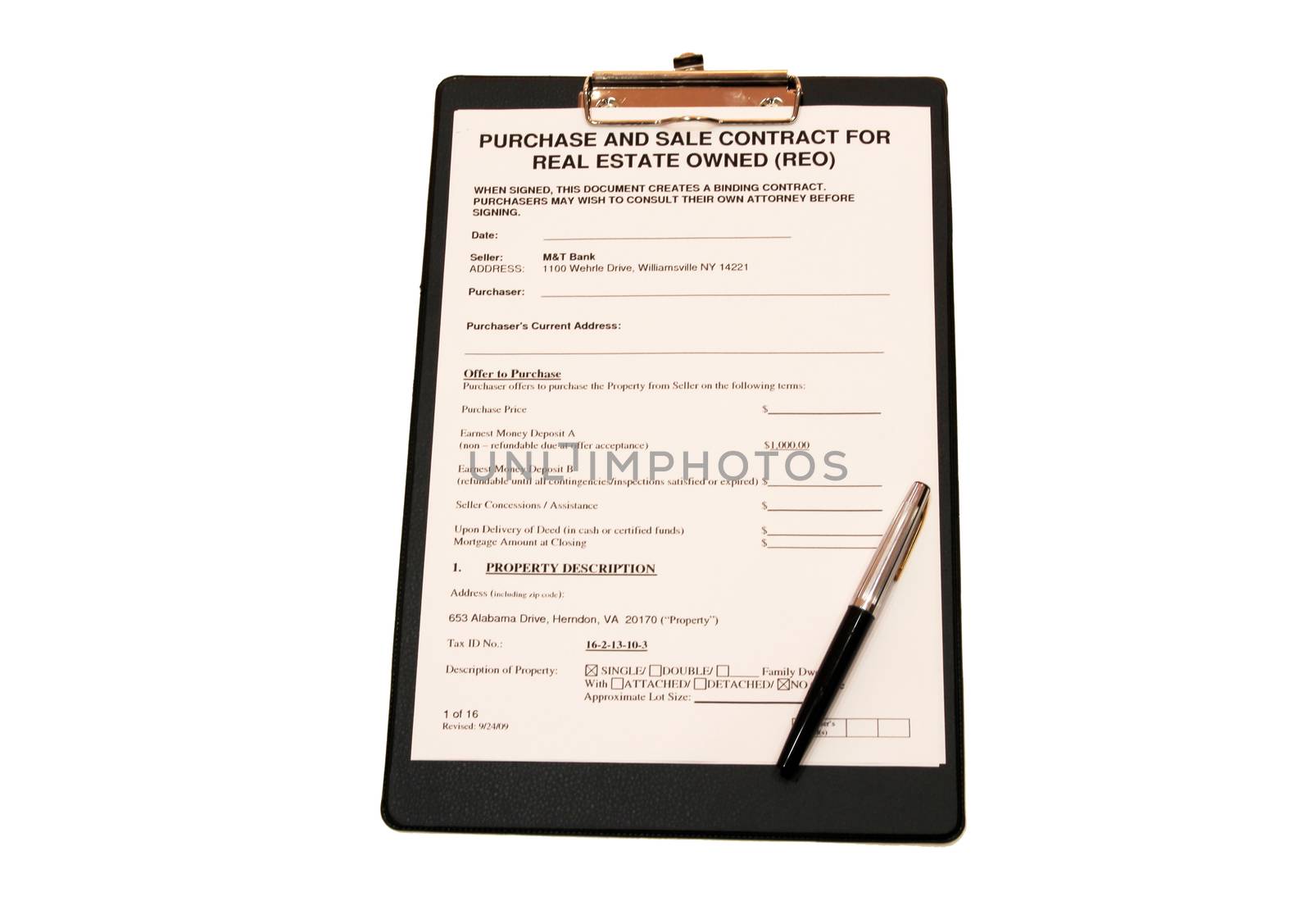 The form of the contract with a black pen on a white background