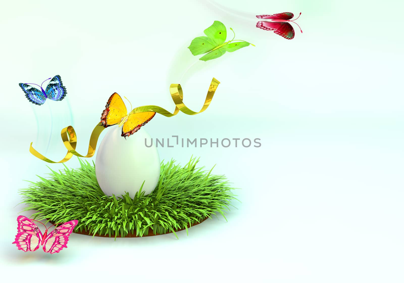 Easter egg on the grass. 3d rendering. by lindamka