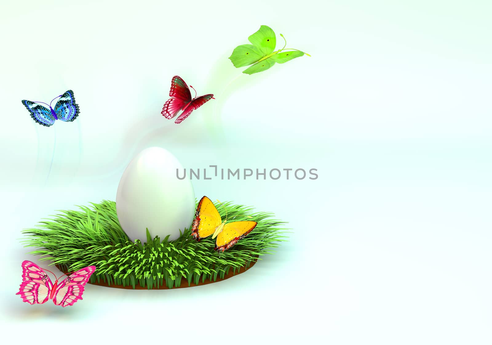 Easter egg on the grass. 3d rendering. by lindamka