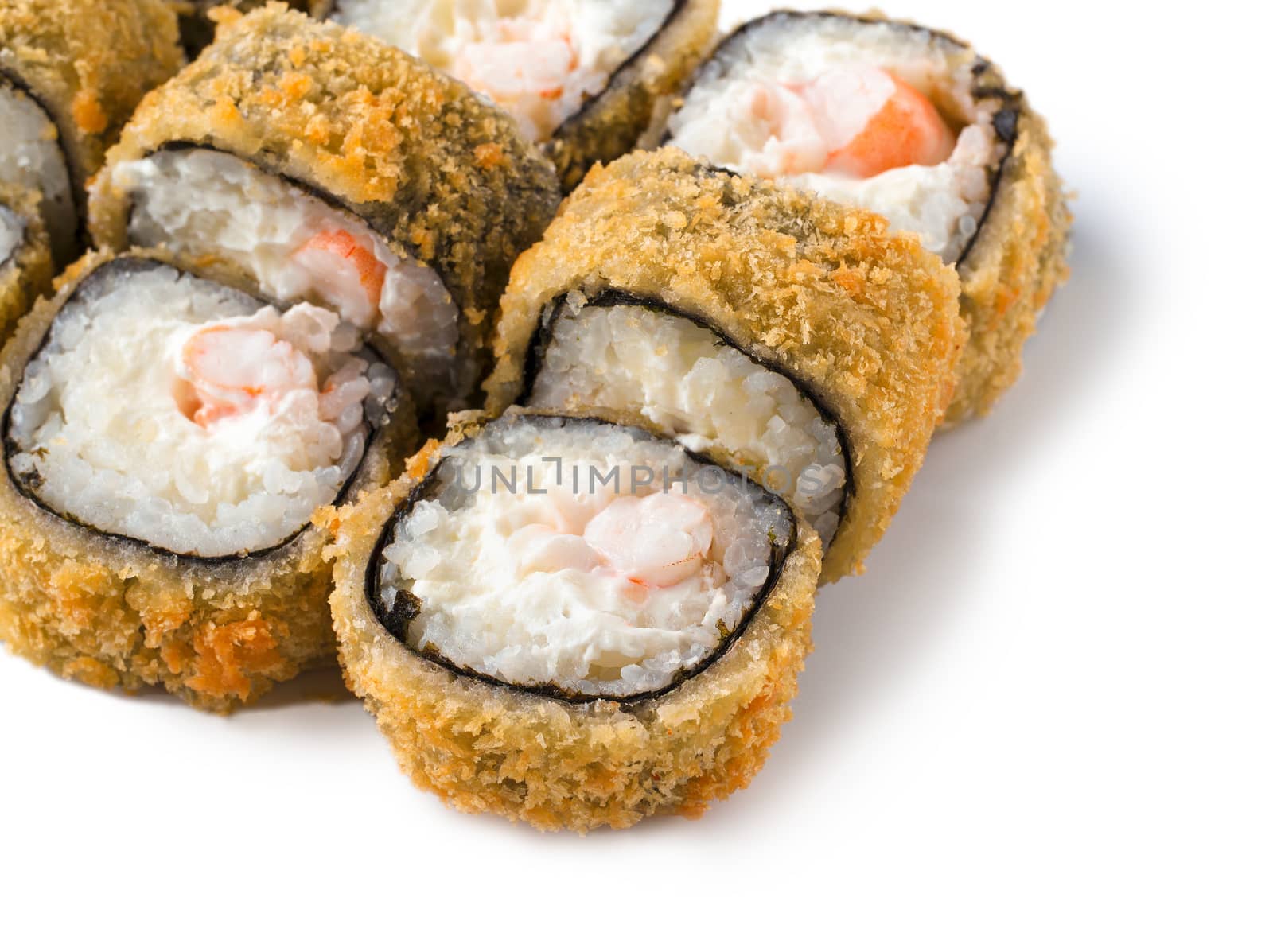 close up view of roll. Isolated on white with clipping path. Copy space.