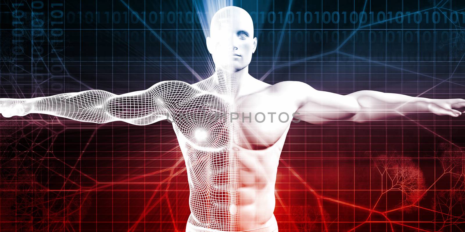 Medical Science with Human Body and Open Arms for Scan