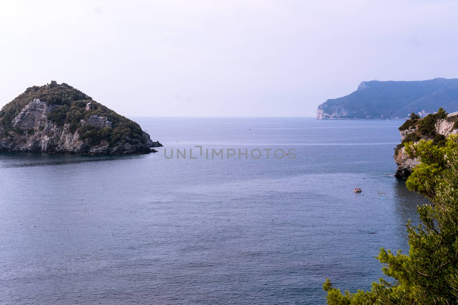 View of the island of Bergegg, located in front of the Italian coast of Liguria