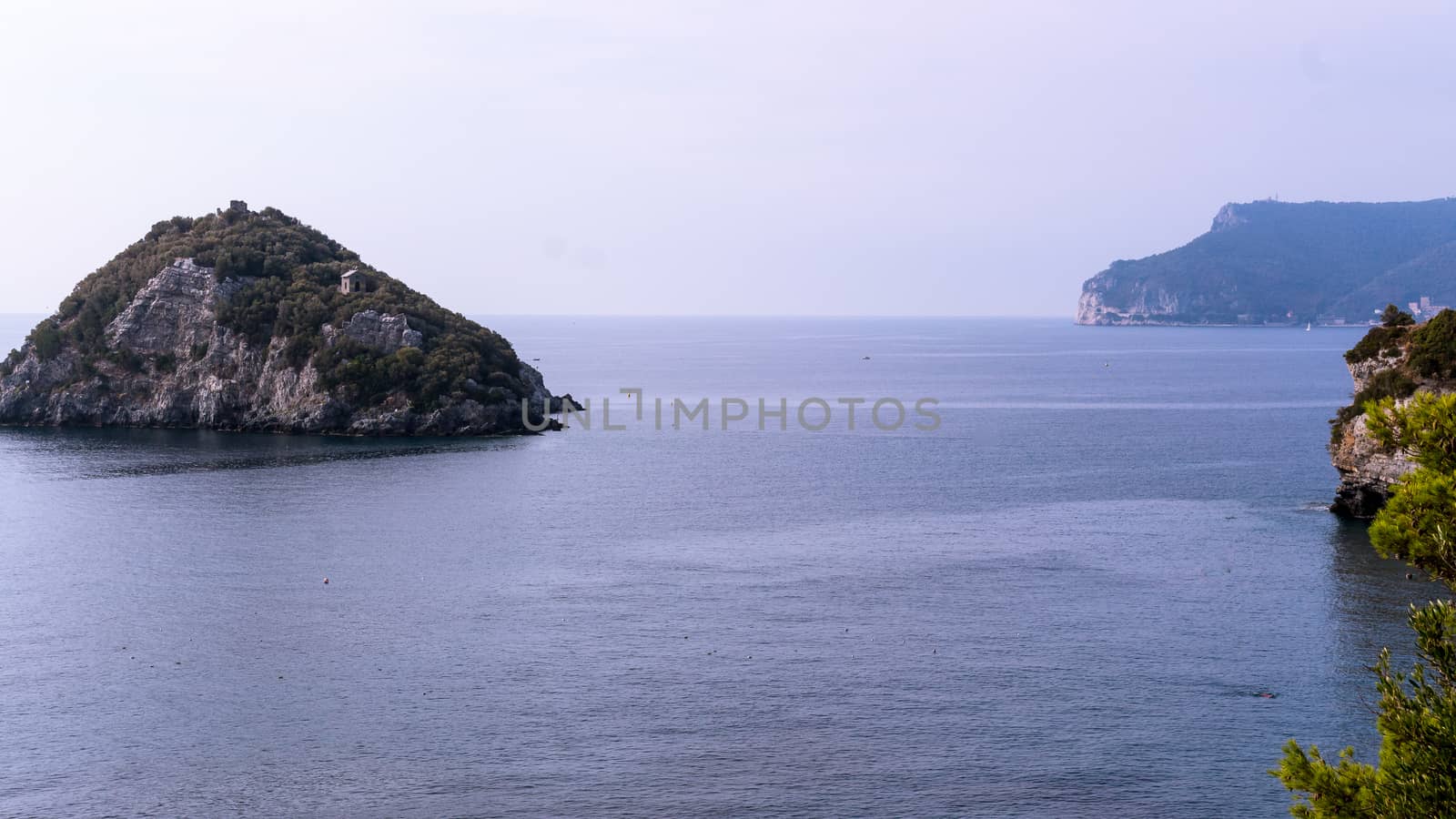 View of the island of Bergegg, located in front of the Italian coast of Liguria