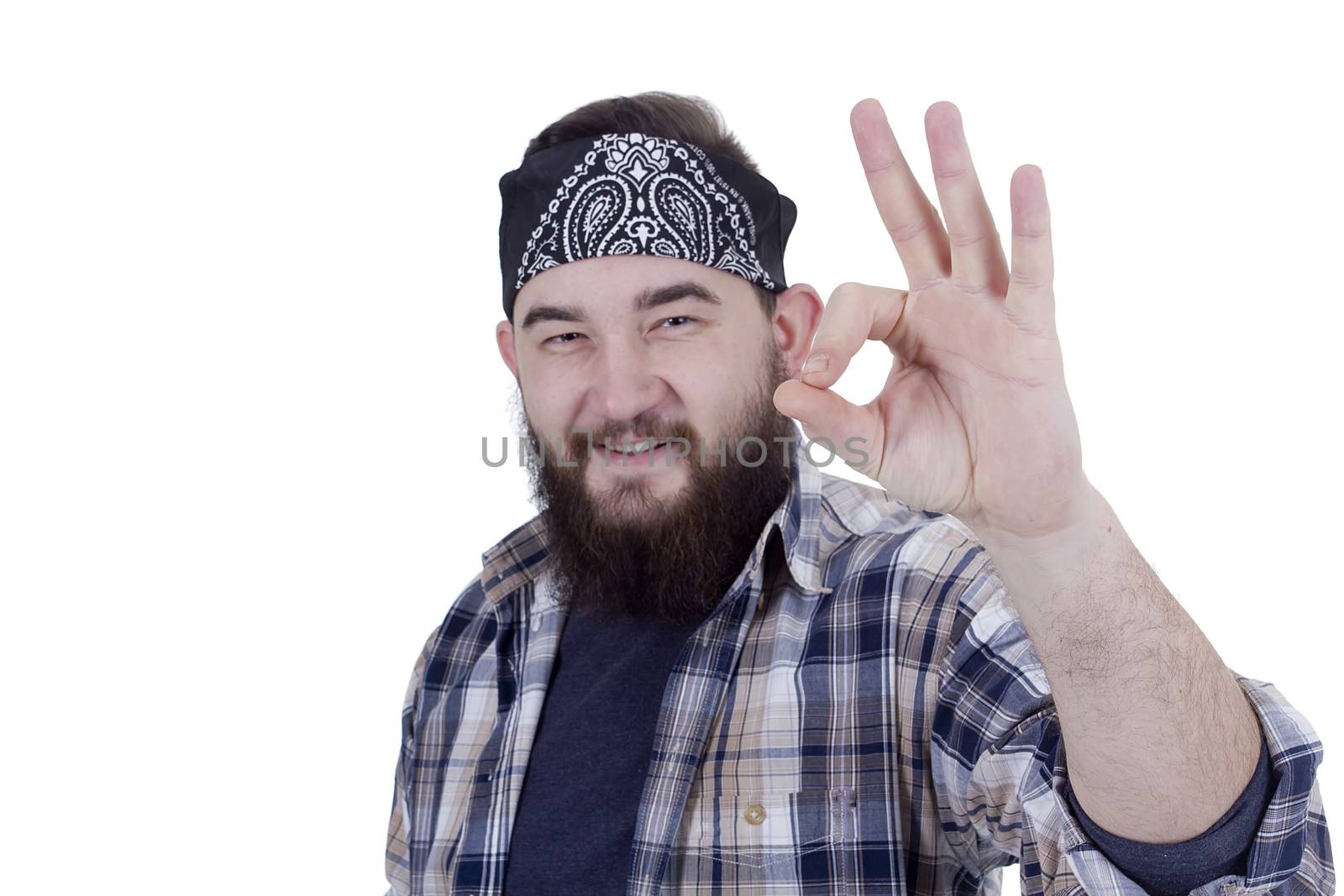 Bearded man show gesture ok by VIPDesignUSA