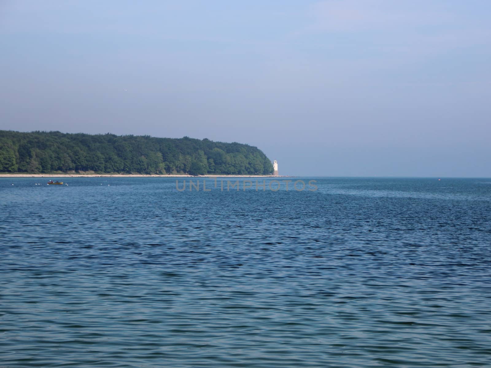 Long Natural Coastline with Forest Beach and Light Tower