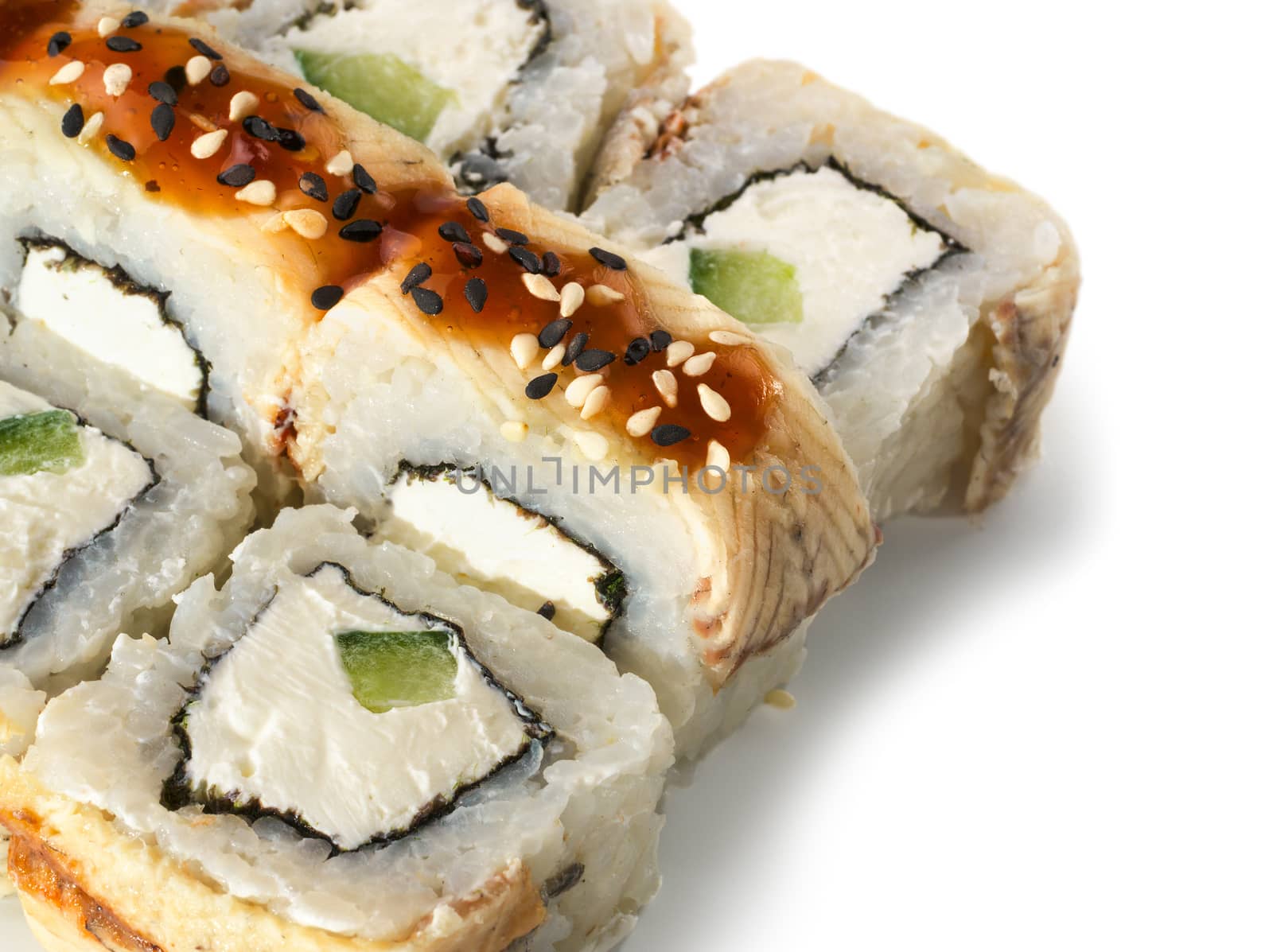 close up view of roll. Isolated on white with clipping path. Copy space.