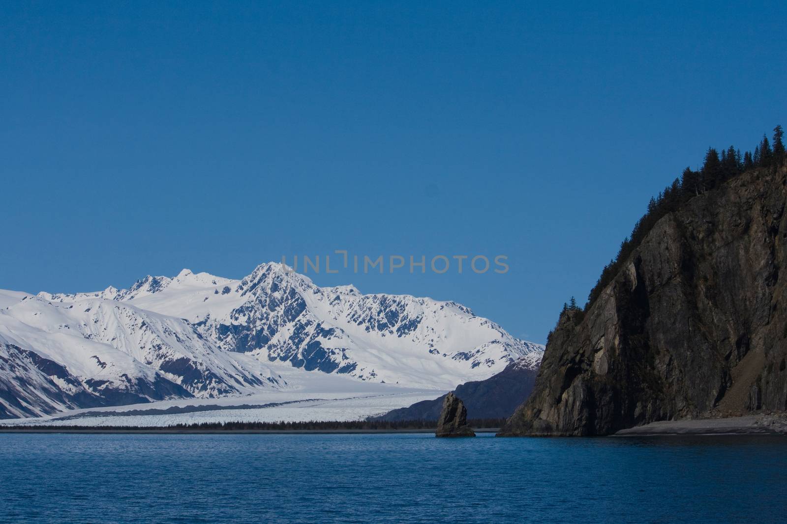 A scenic view of Bear Glacier in Kenai Fjords near Seward, Alaska. 