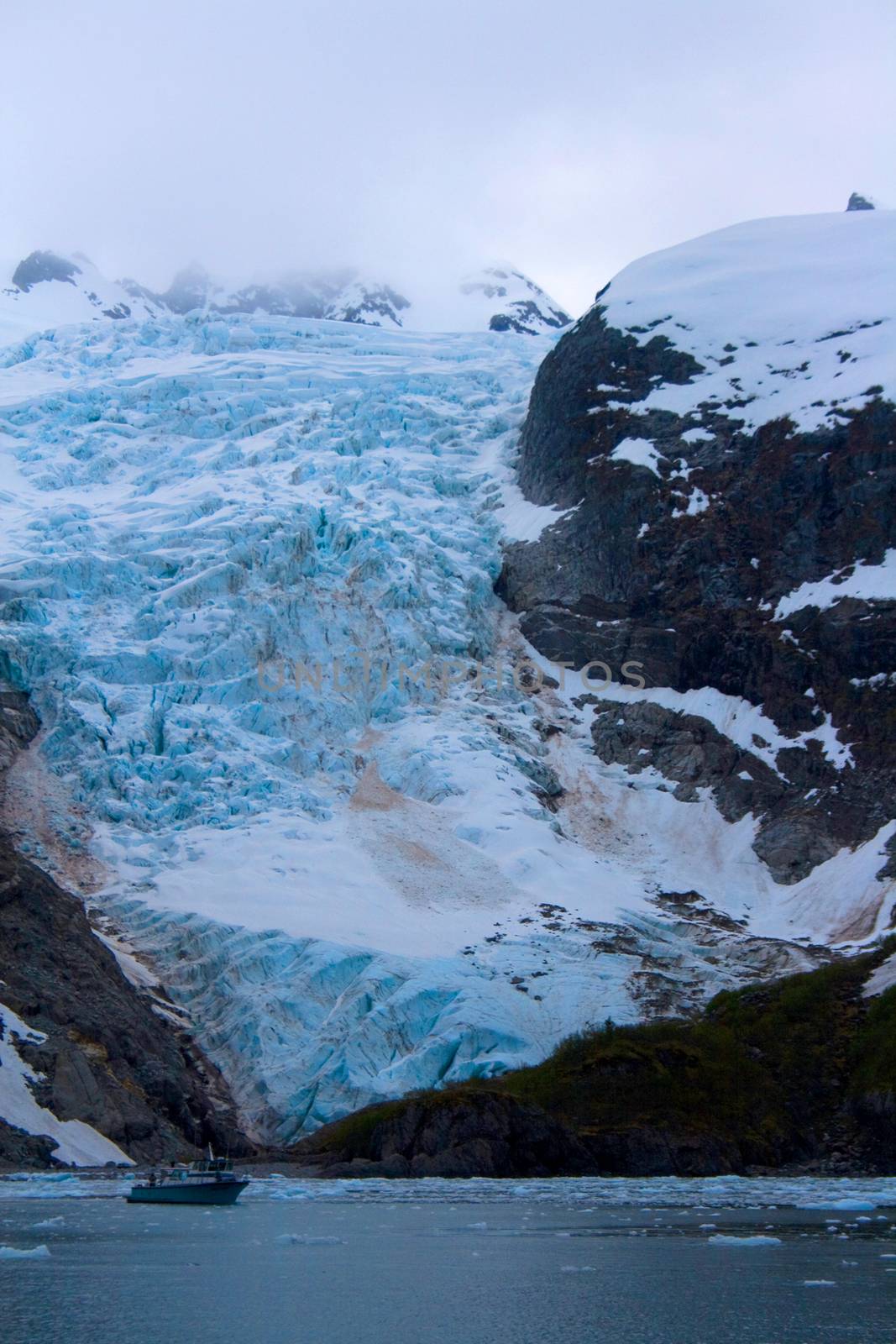 A glacier in Kenai Fjords National Park near Seward Alaska. 
