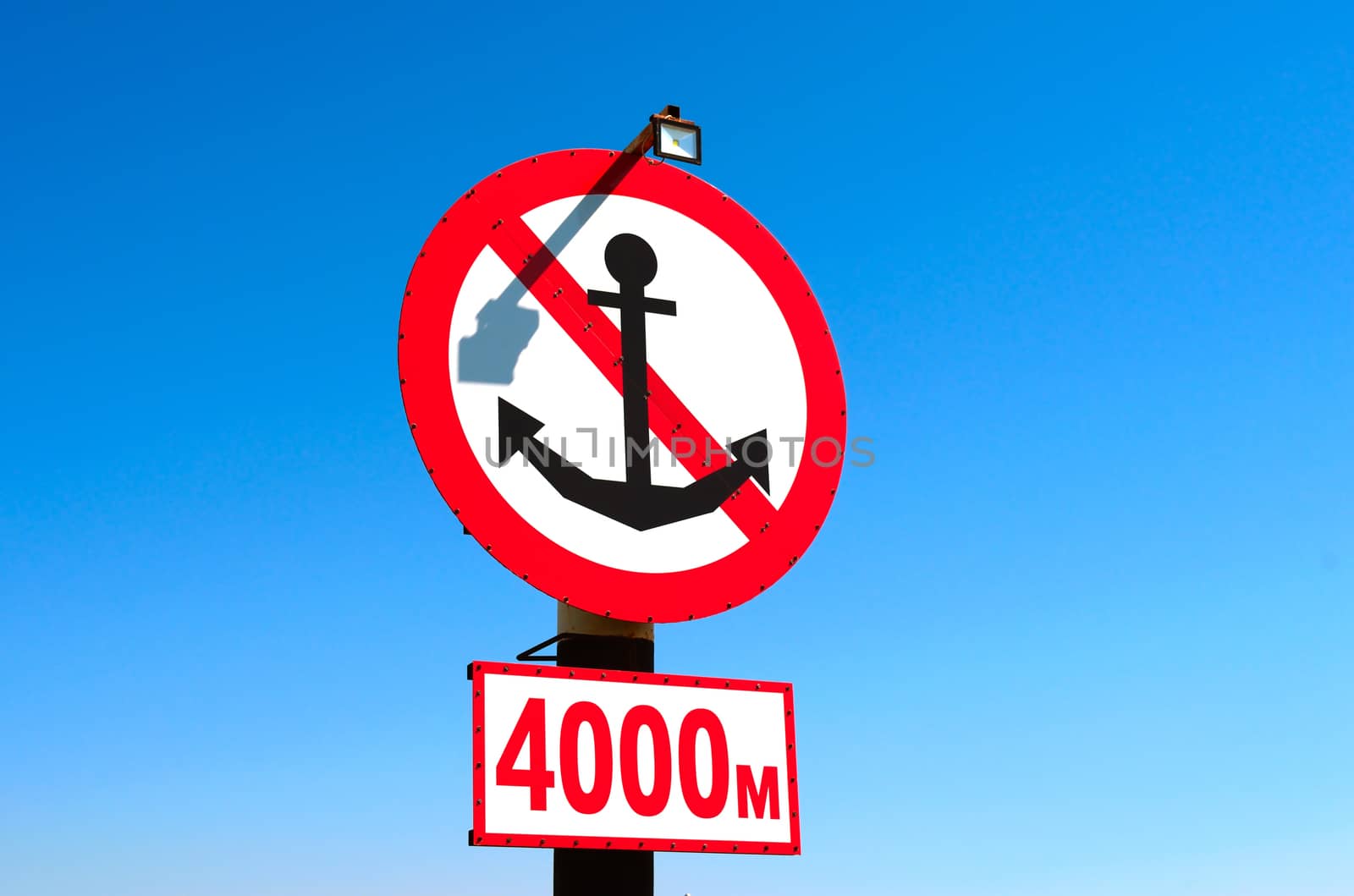 Prohibition sign for ships on the seashore
