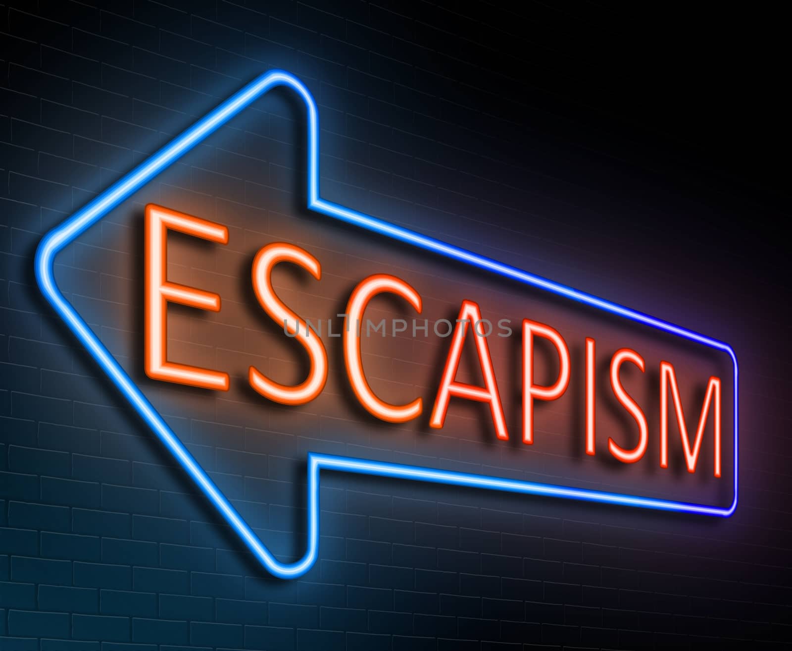 Illustration depicting an illuminated neon sign with an escapism concept.