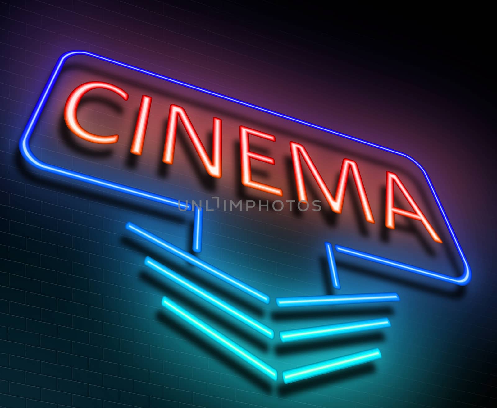 Illustration depicting an illuminated neon sign with a cinema concept.