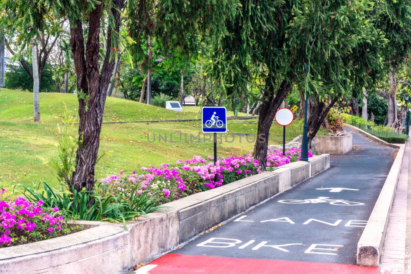 sign bike lane in the park