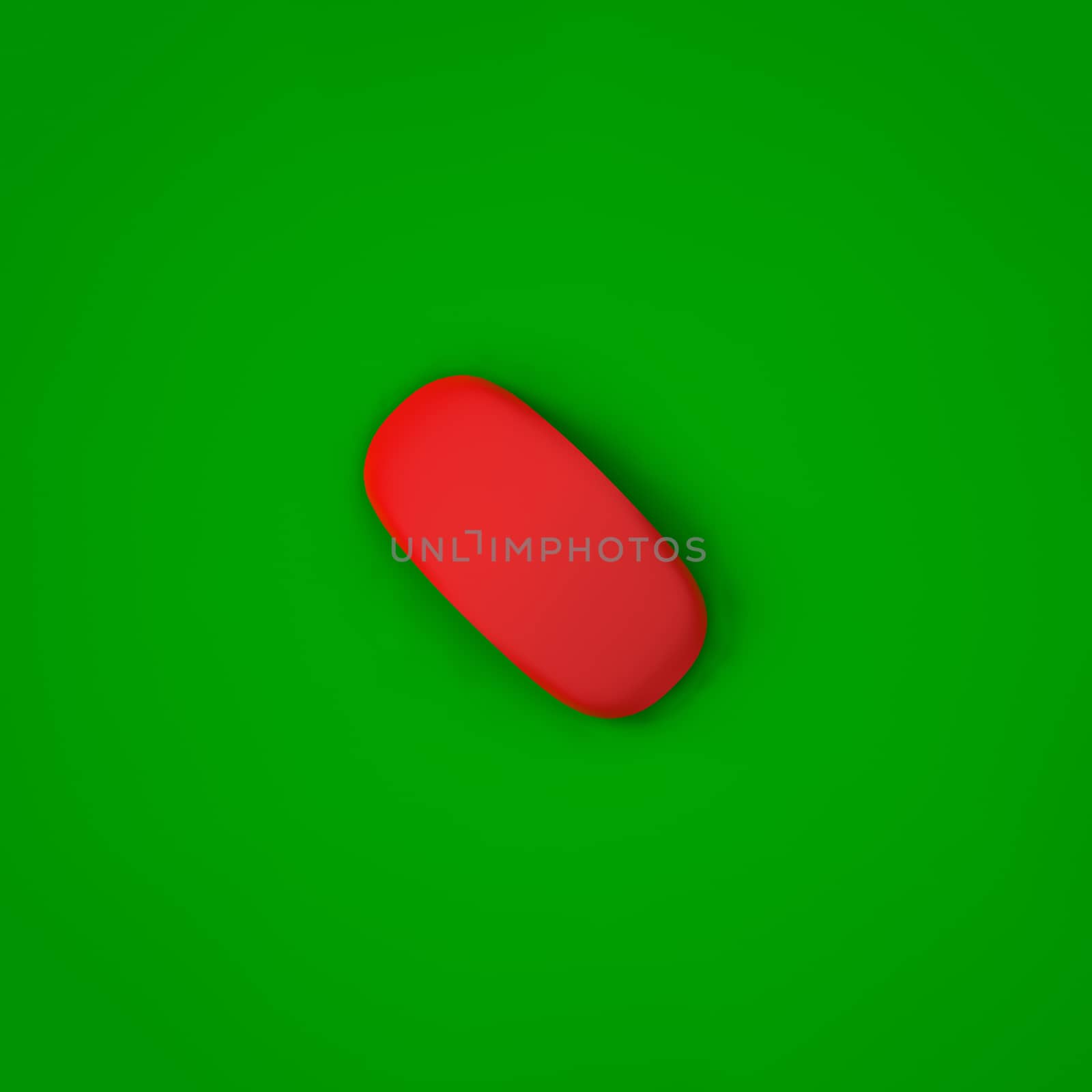 3D RENDERING OF RED COMPUTER MOUSE FROM TOP VIEW ON GREEN PLAIN BACKGROUND