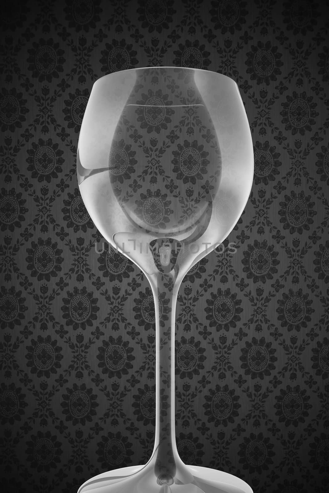 Empty Wine Glass on Retro Gray Background. Simple Wine Theme - Grayscale.