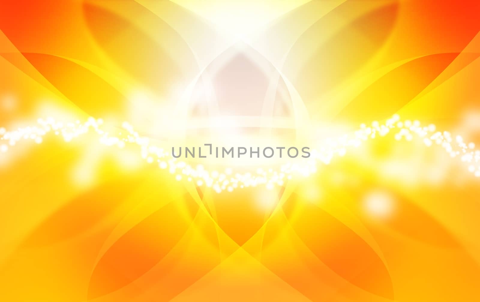 Yellow Floral Abstract Background with Glowing Particles.