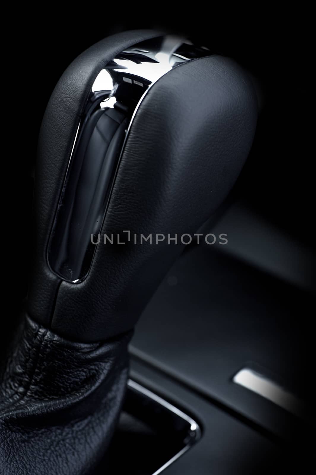 Elegant Modern Car Gear Stick - Automatic Transmission. Vehicle Interior. Gear Stick with Chrome Deco Element.