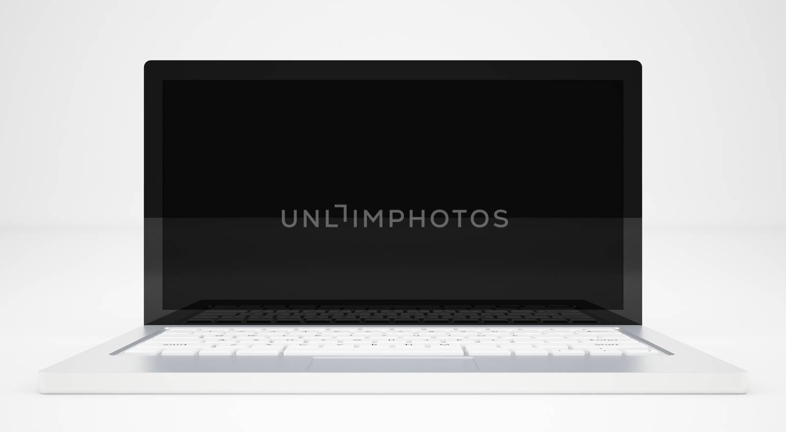 Notebook Computer - Front Side of White Laptop. 3D illustration