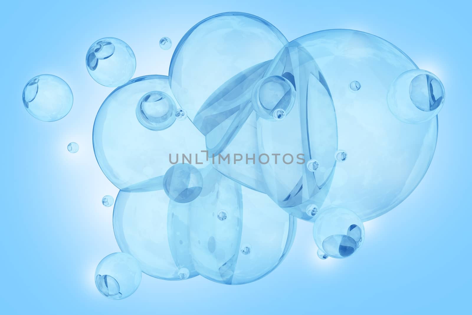 Cool Blue Bubbles Backlite - Baby Blue Air Bubbles Background. 3D Render Illustration.