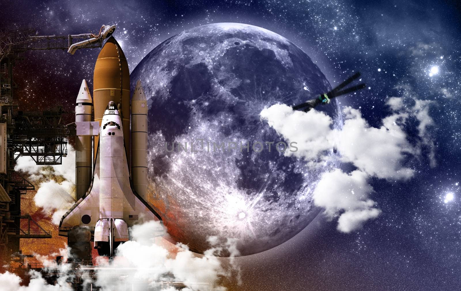 Mission Space - Space, Science Theme with Space Shuttle and Huge Moon.