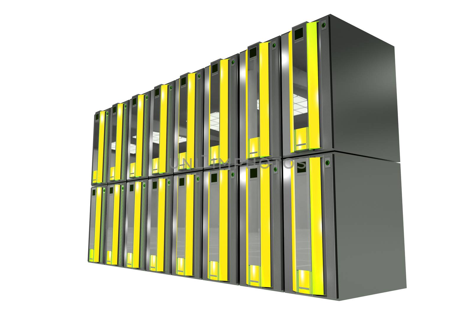 Yellow Server Machines Isolated on White. Hosting Illustration