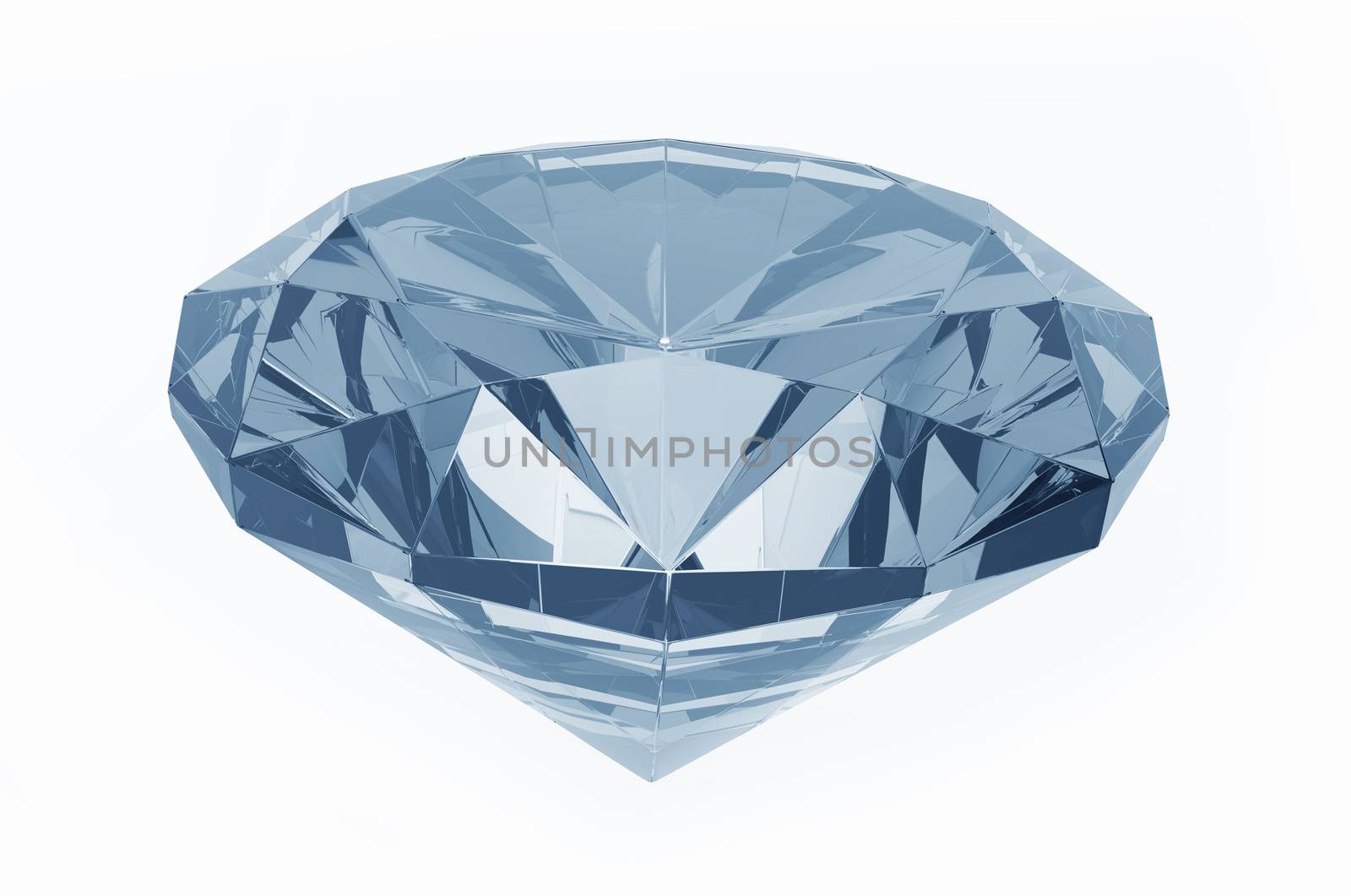 Crystal Clear Diamond (Blue Tones) Isolated on White. 3D Render Diamond Illustration.