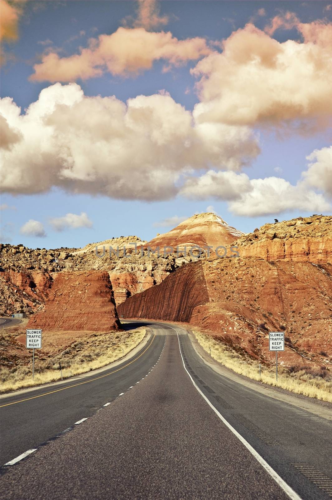 Destination Utah. Utah\'s Highway I-70. Vertical Photo.