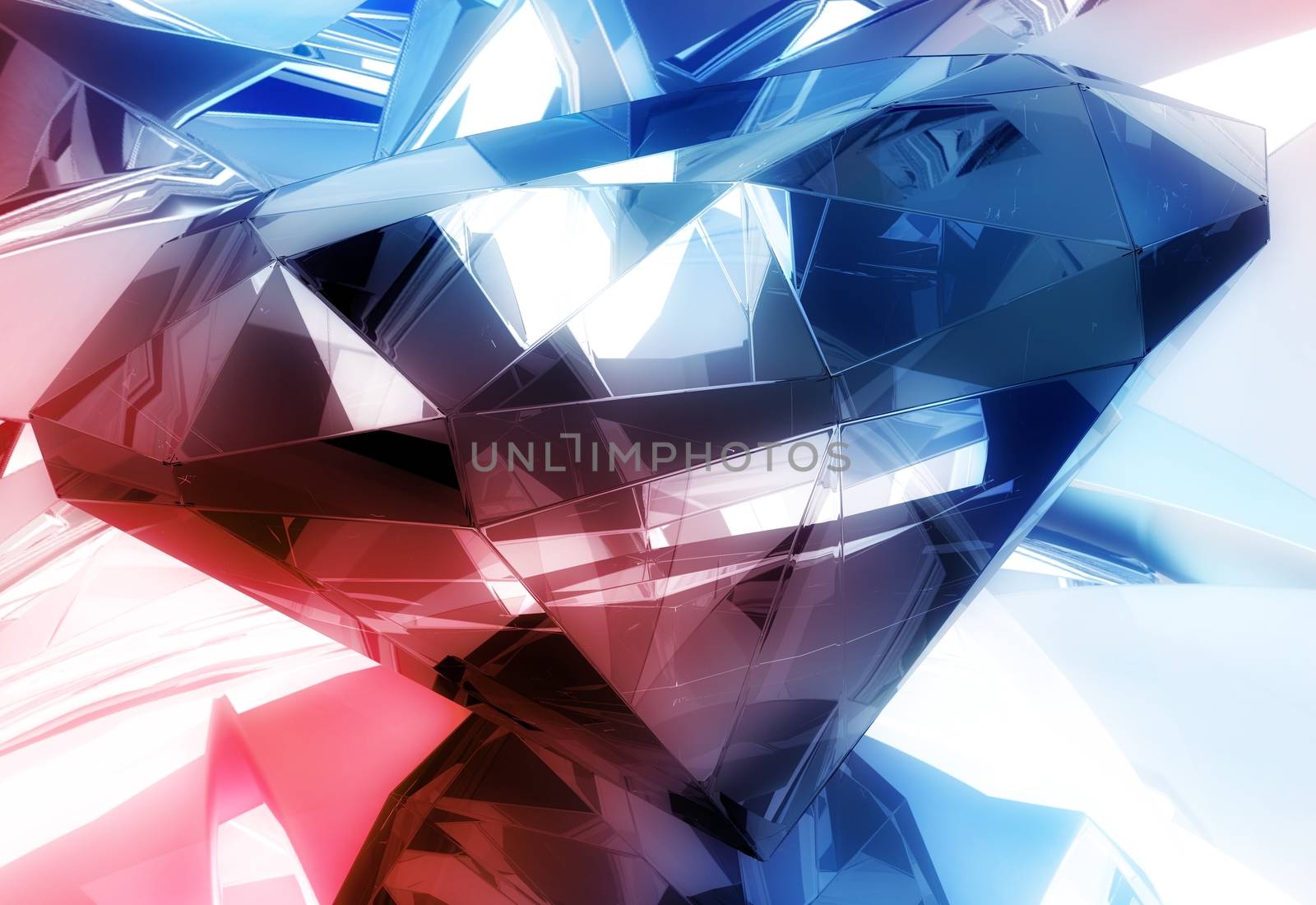 Diamonds Background. Blue-Red Diamond Reflections 3D Background. 3D Rendered Diamonds illustration.