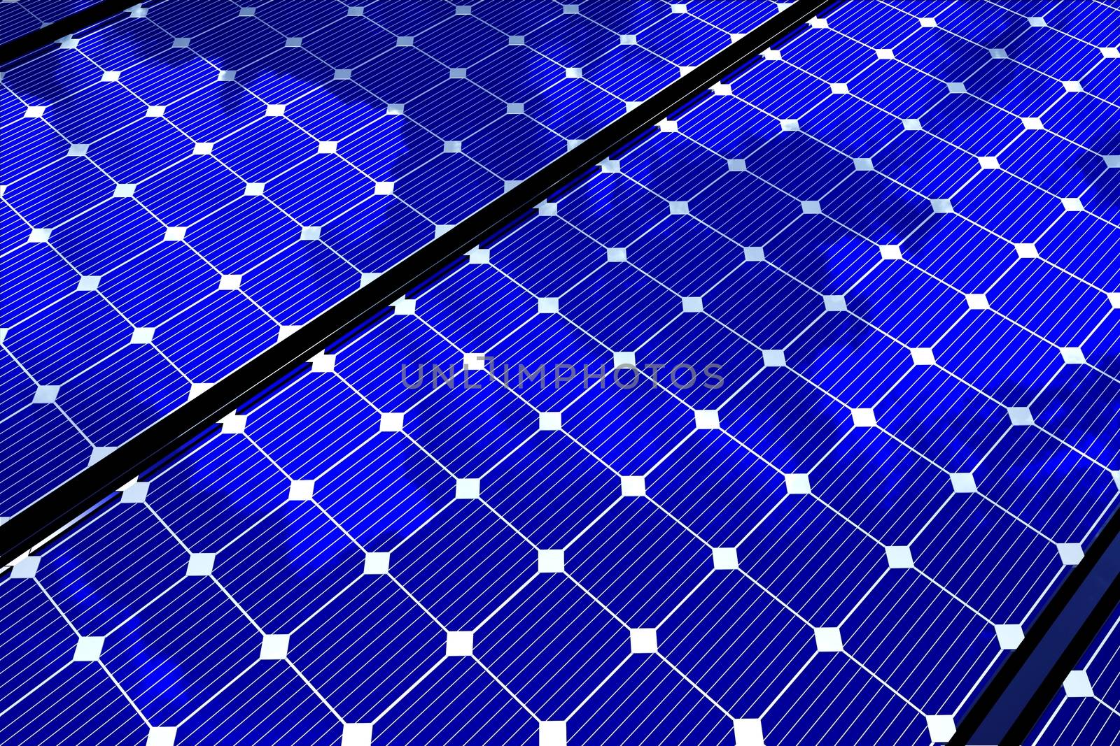 Alternative Energy Theme: Solar Panels Background. Horizontal 3D Render Solar Panels Illustration.