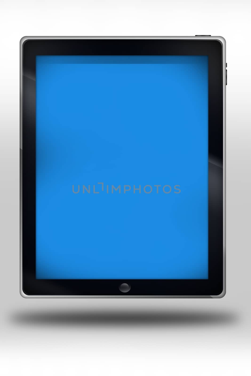 Modern Tablet Computer Illustration. Elegant Clean Design. Empty Blue Screen. Mobile Computer Technology Collection.