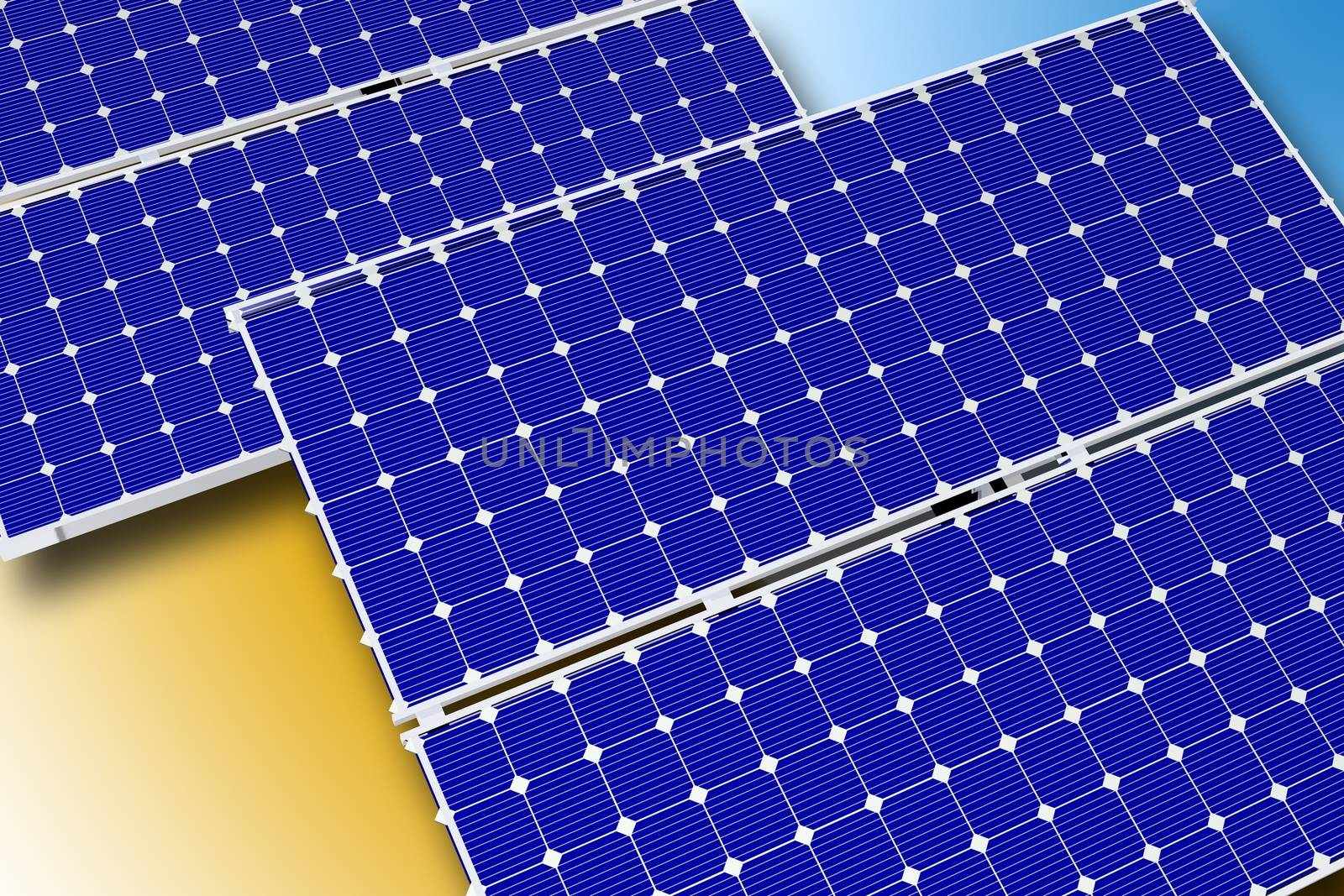 Solar Technology Theme. Photovoltaic Solar Panels. Horizontal Illustration. 3D Rendered Graphic.