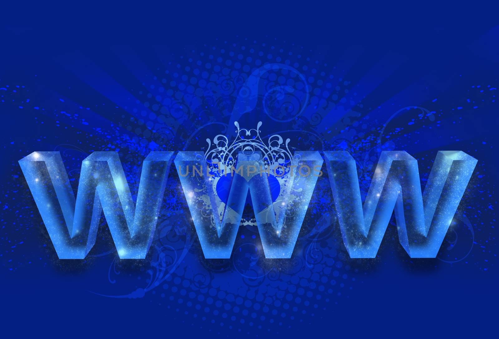 Magic WWW - Glassy Blue WWW / World Wide Web / . Cool Blue Internet Theme with Glassy Letters (WWW), Cool Ornaments and Rays. Heart in the Center.