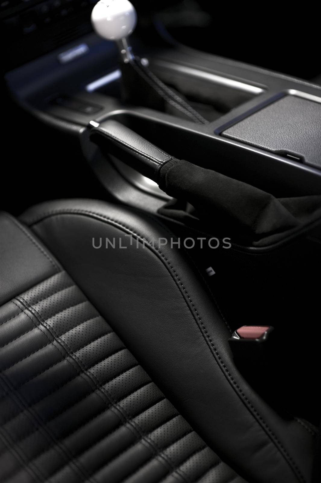 Performance Vehicle Black Leather Interior. Manual Transmission, Sport Seats. Dark Interior. Car Interiors Photo Collection
