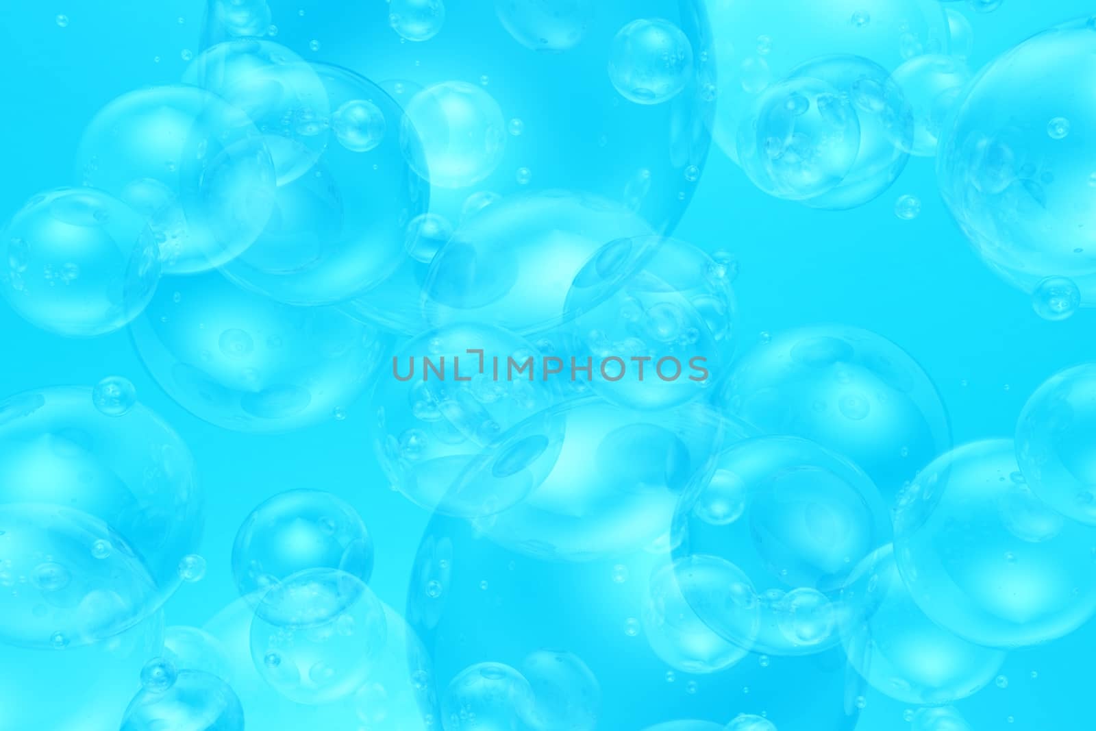 Baby Blue Bubbles Background. 3D Render Illustration. Cool Realistic Blue Bubbles.