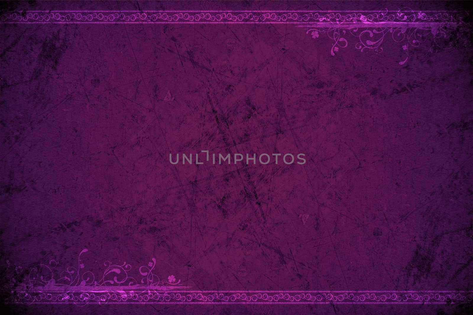 Purple Grunge Background. Scratched Rocky Like Texture with Top and Bottom Ornaments.