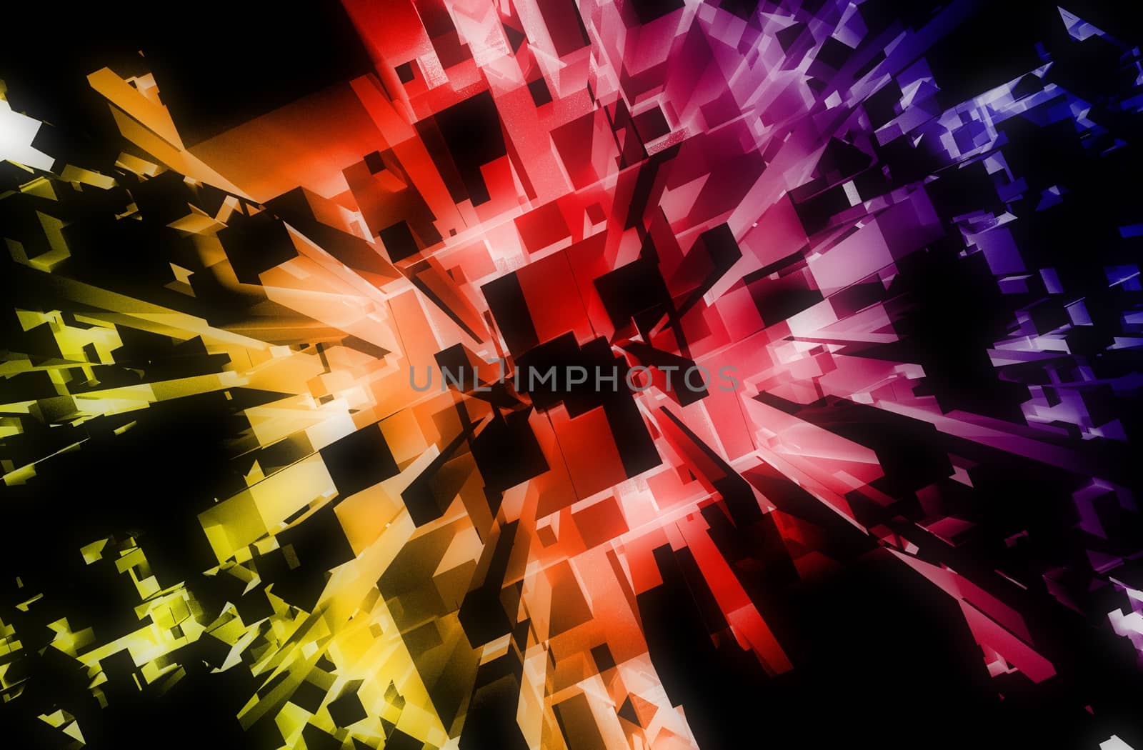 Colorful Abstract Blocks Background with Dark Top and Colorful Bottom Lights. 3D Render Illustration