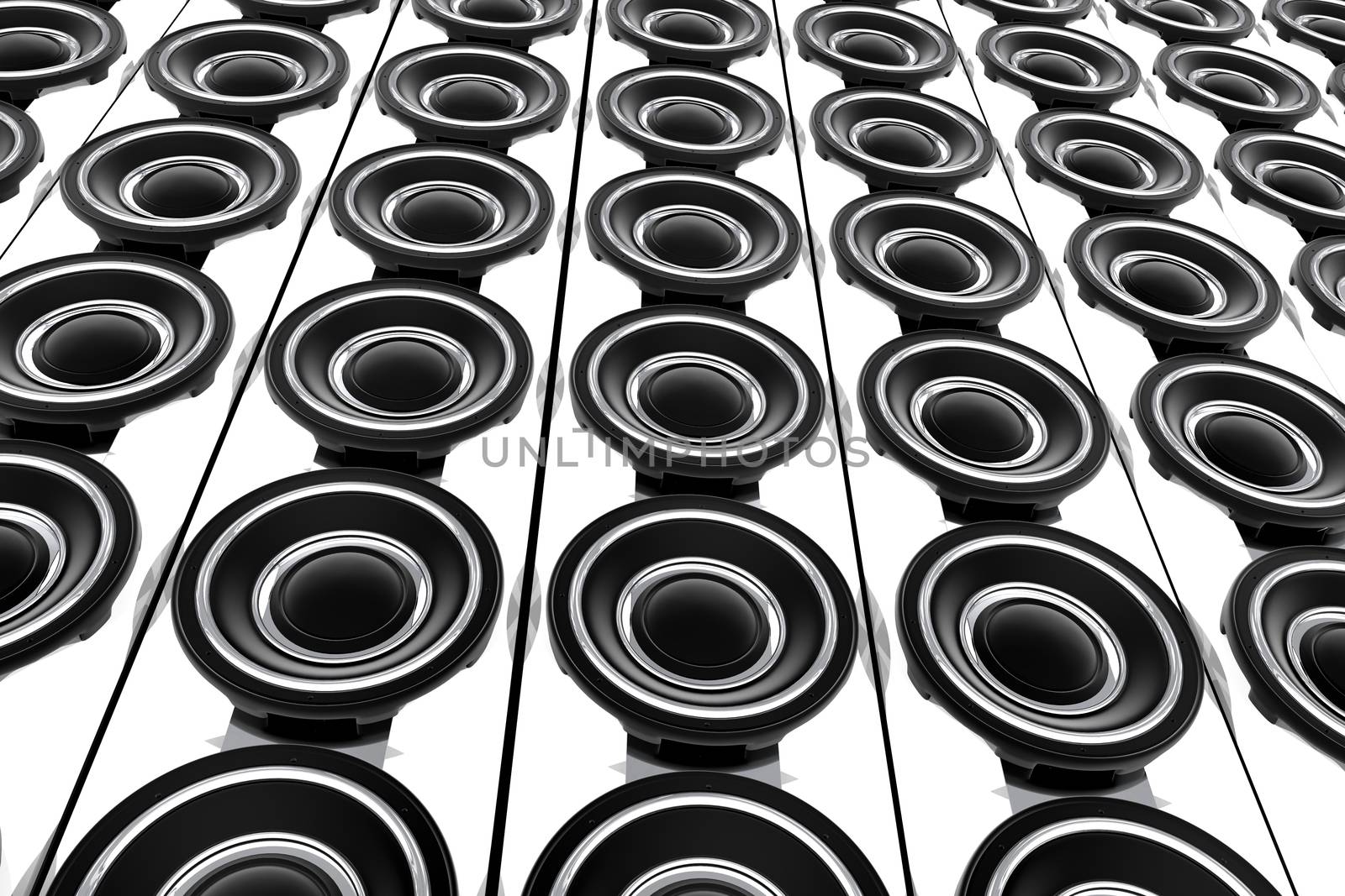 Speakers Wall. 3D Rendered Subwoofer Speakers Wall - Background. Music Theme.