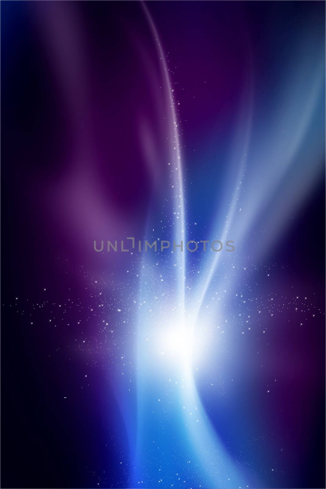 Mysterious Lights. Abstract Light and Stars Background. Mysterious Glowing Lights with a Stars Around. Vertical Illustration. Violet-Blue Colors.