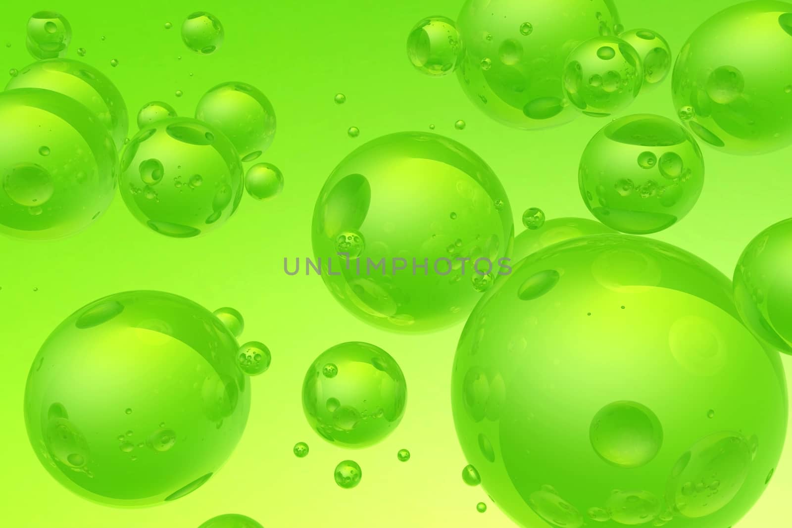 Cool Realistic Green Bubbles Background. 3D Render Illustration.