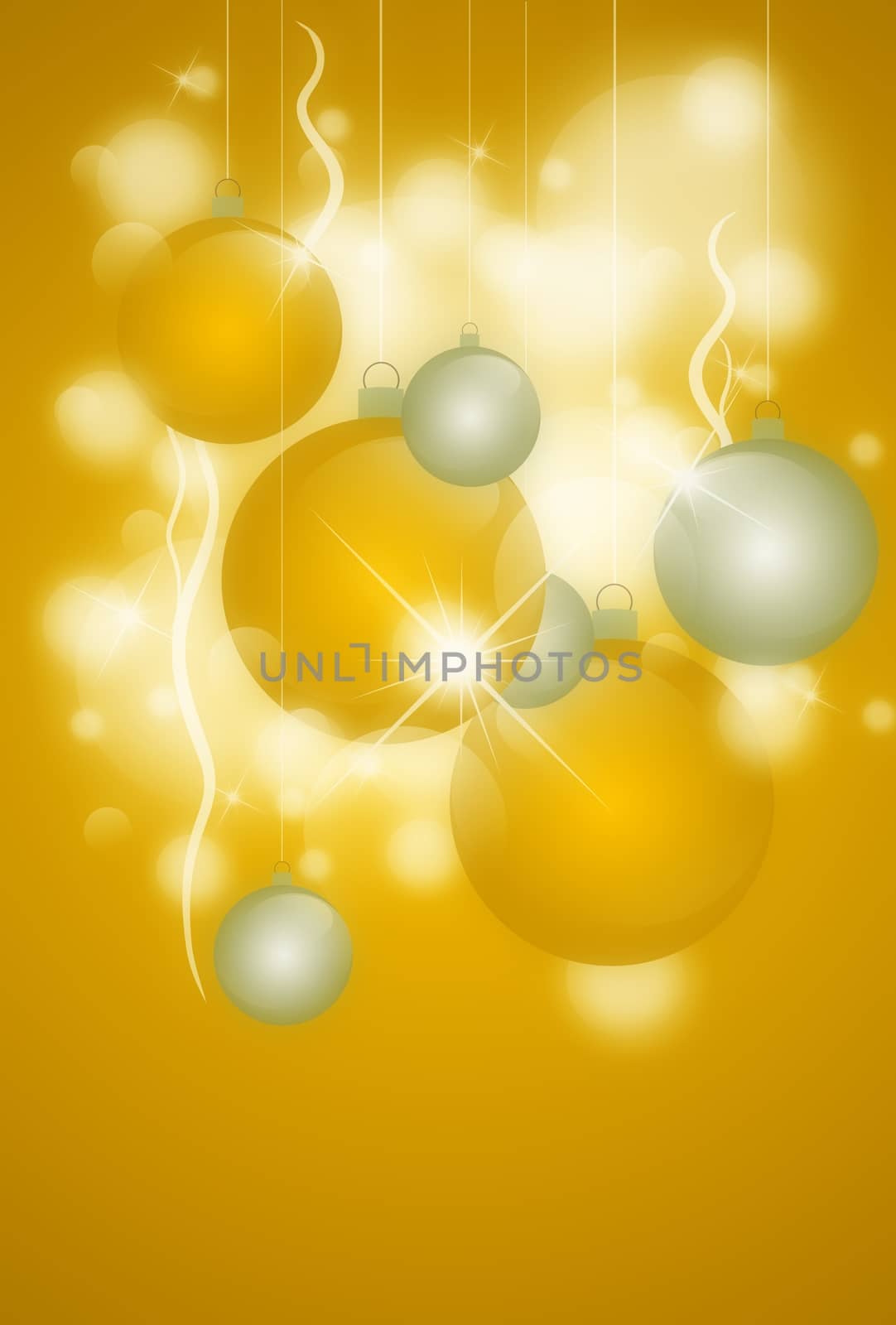 Golden Christmas. Simple Christmas Theme - Illustration. Golden Colors. Glowing Particles and Christmas Ornaments