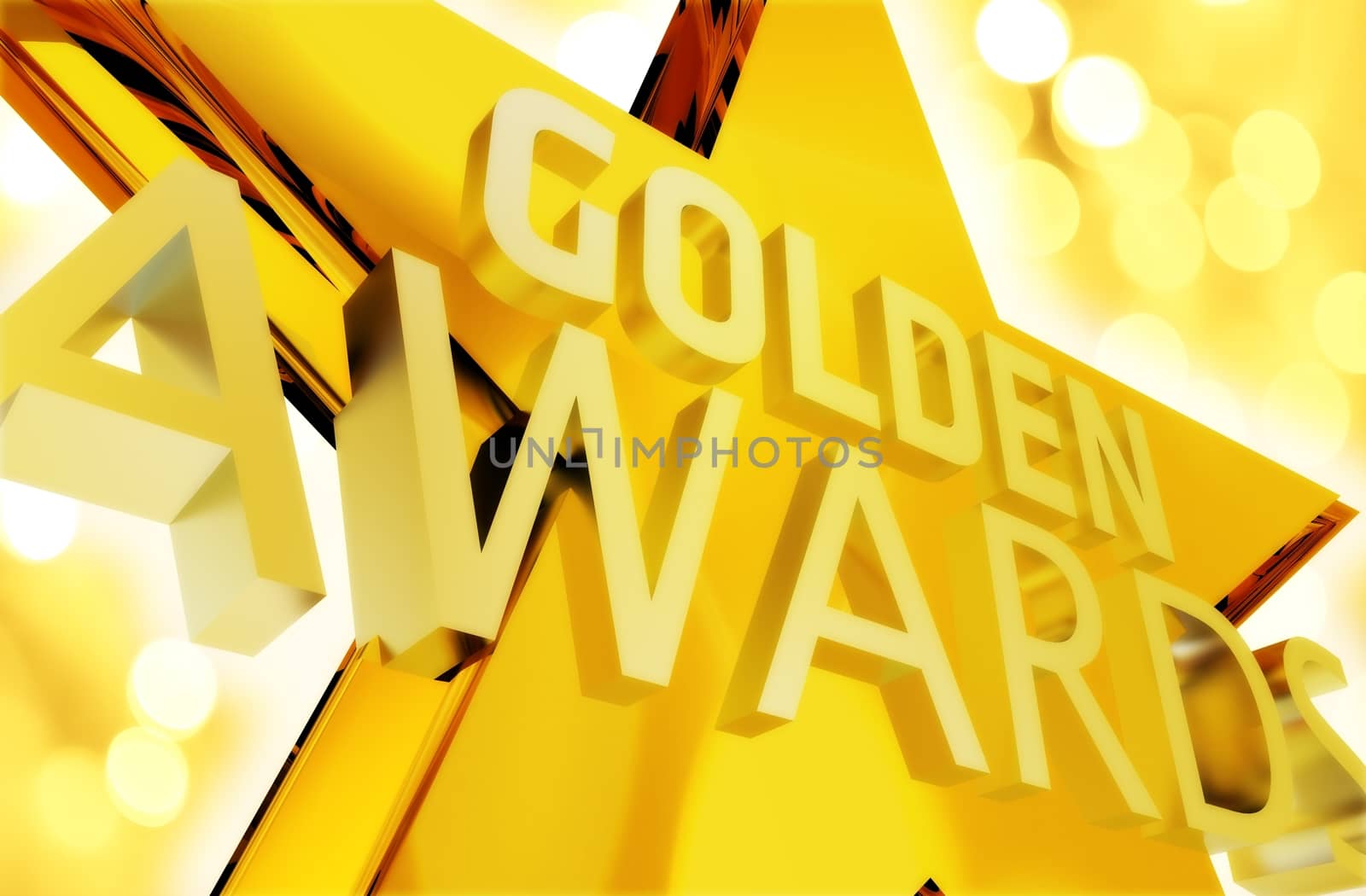 Golden Awards Ceremony Intro Illustration. Large Golden Star with Words: Golden Awards. Some Golden Bokeh.