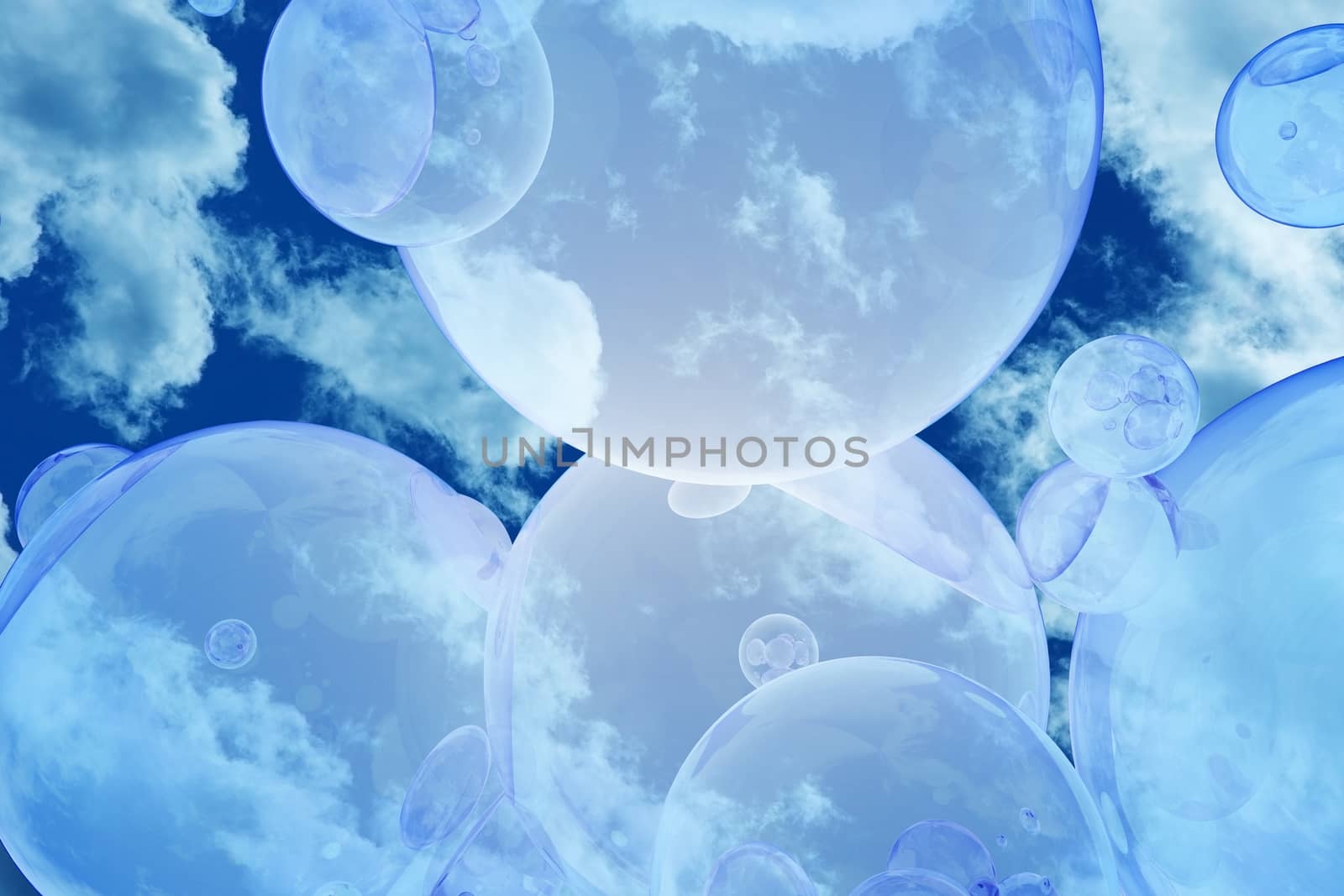 Bubbles in the Sky. Flying Bubbles on the Sky Background. Abstract Fantasy Background.