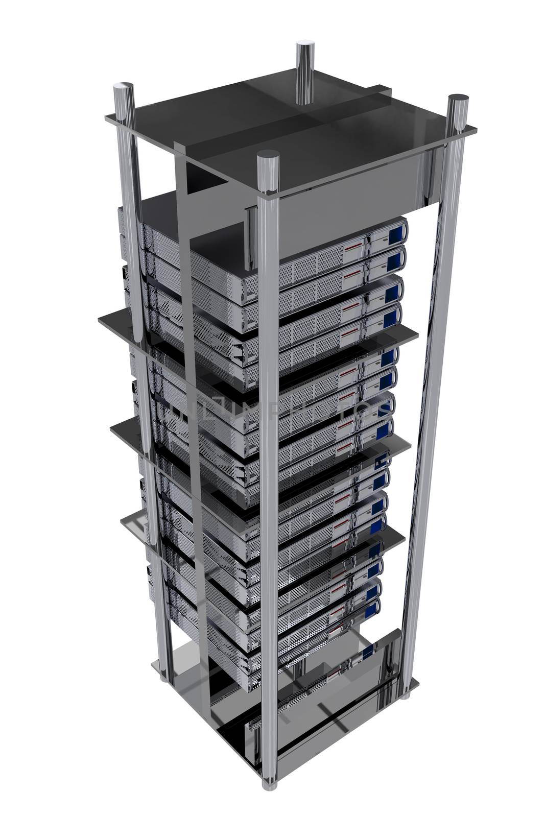 Silver Servers Rack - Hosting illustration. Modern Servers on the Rack