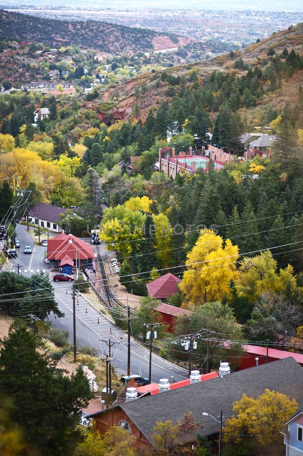 Part of Manitou Springs, Colorado - Bird View. The City of Manitou Springs is a Home Rule Municipality Located in El Paso County, Colorado, United States.