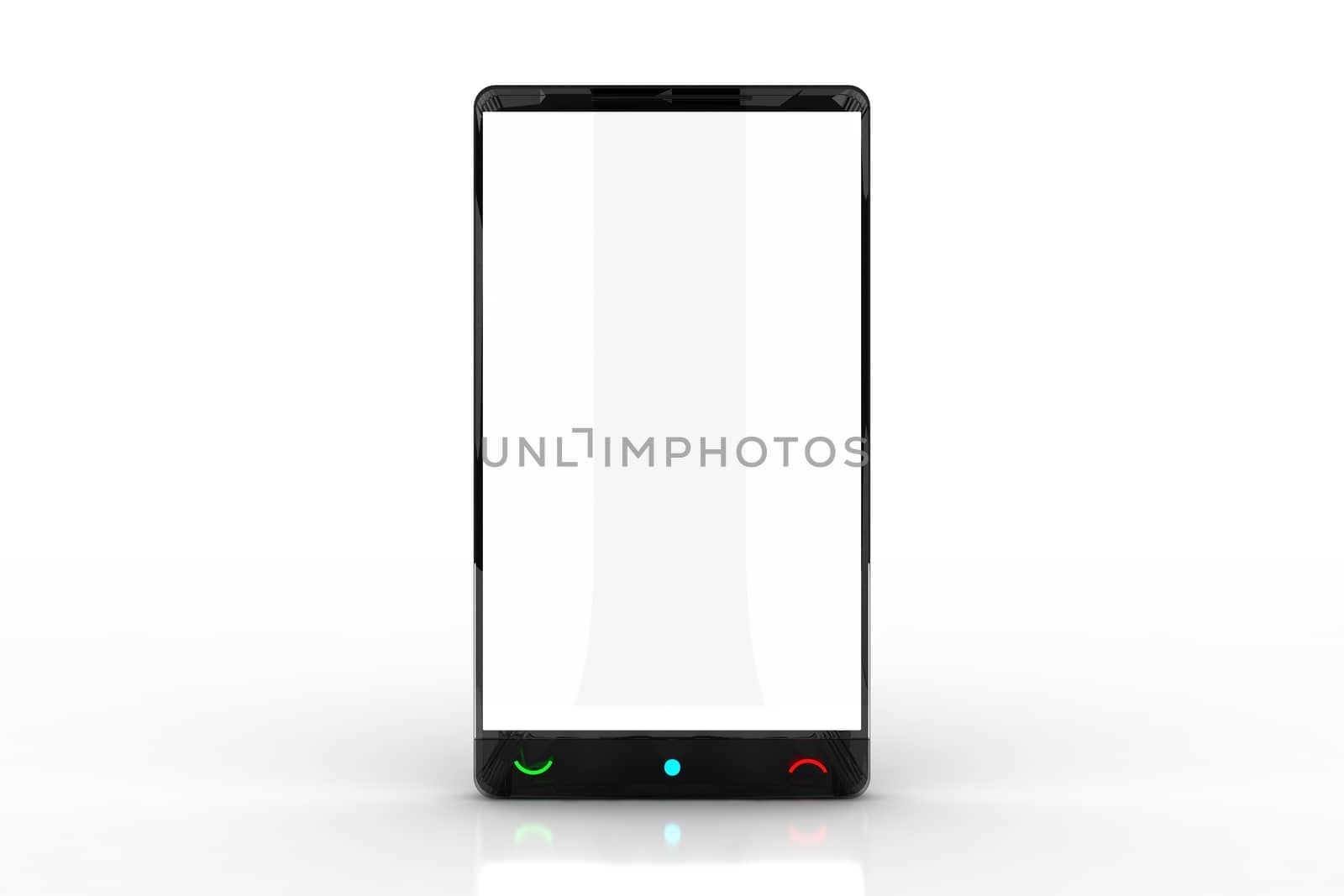 Empty Cell Phone Screen. Single Phone on White Background. 3D Render Illustration.