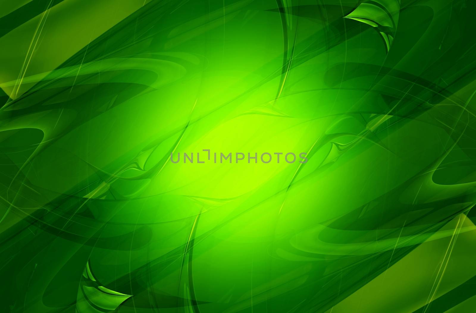 Cool Green Glassy Elements Background. Horizontal 3D Rendered Green Glassy Background with Center Light Spot. Digital Art Collection.