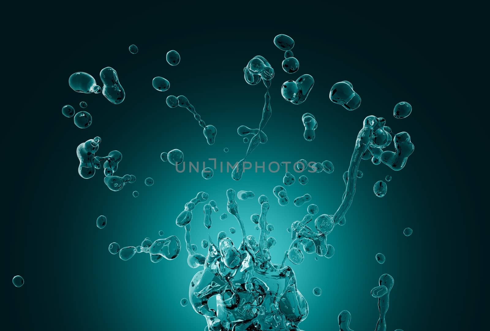 Water Splash 3D Illustration. Dark Green Background. Water Splash Background.