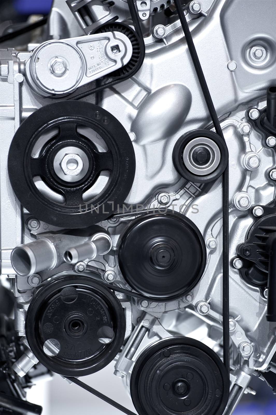 Aluminium Car Engine Closeup. Car Engine Vertical Photography