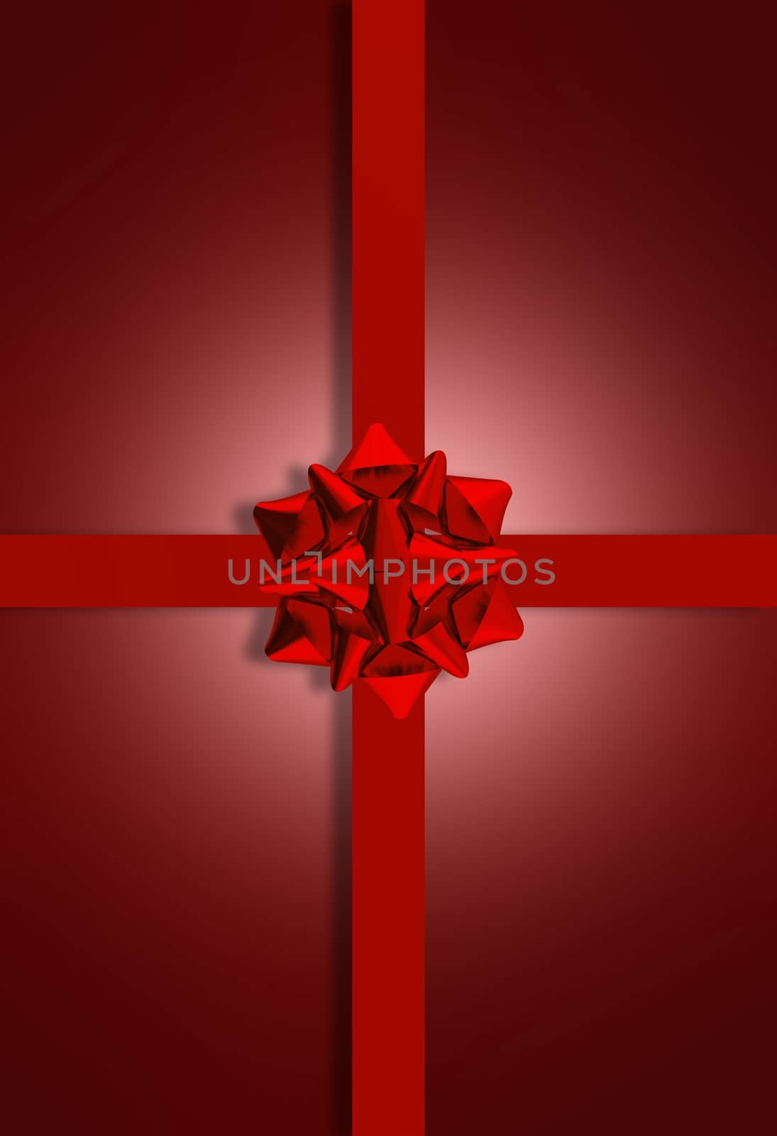 Maroon / Burgundy Present Bow. 3D Rendered Maroon Glossy Bow on Maroon Background. Vertical Holiday / Presents Theme