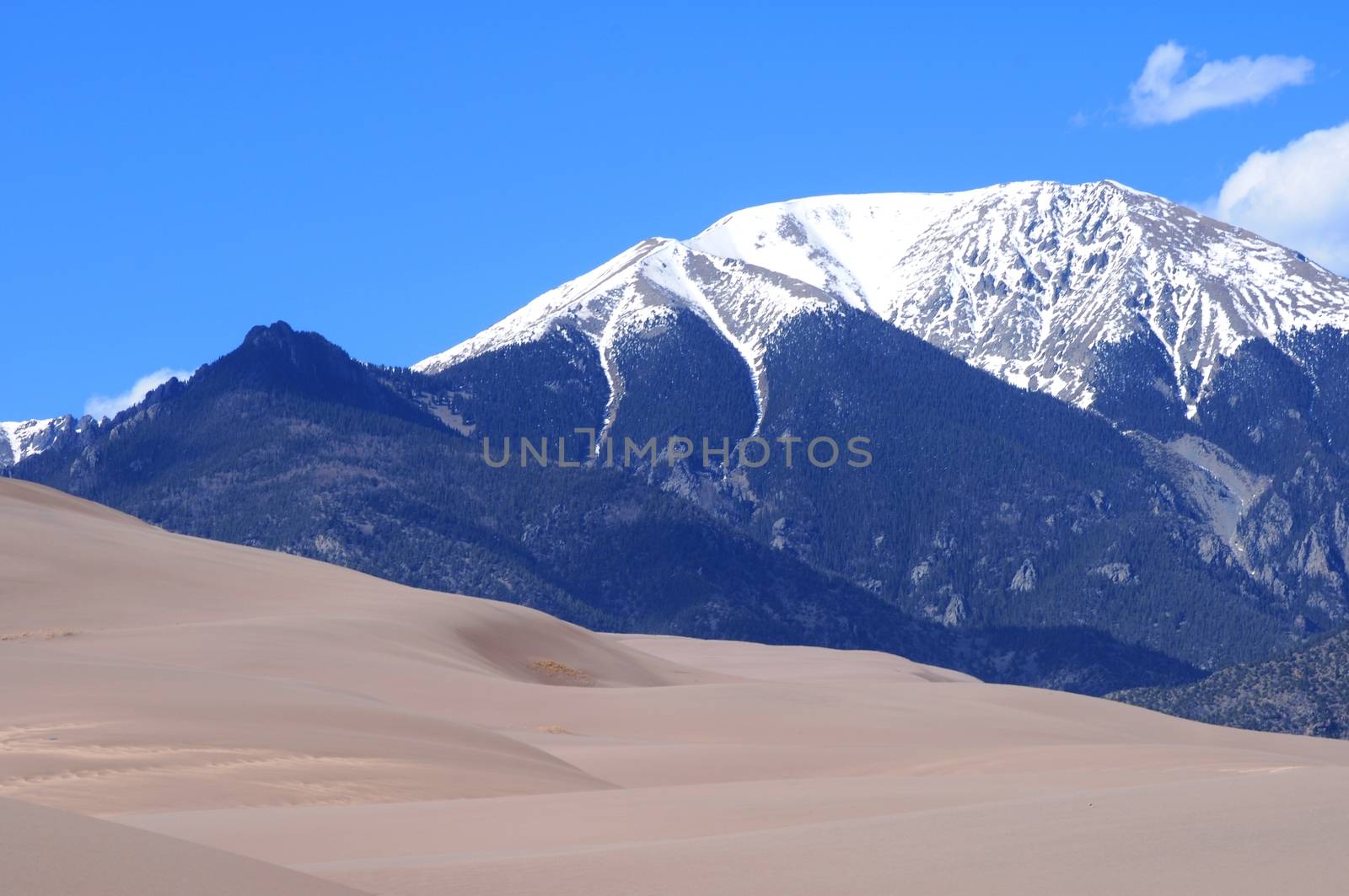 Colorado Landscape. Great Sand Dunes National Park and Rocky Mountains. Colorado USA.