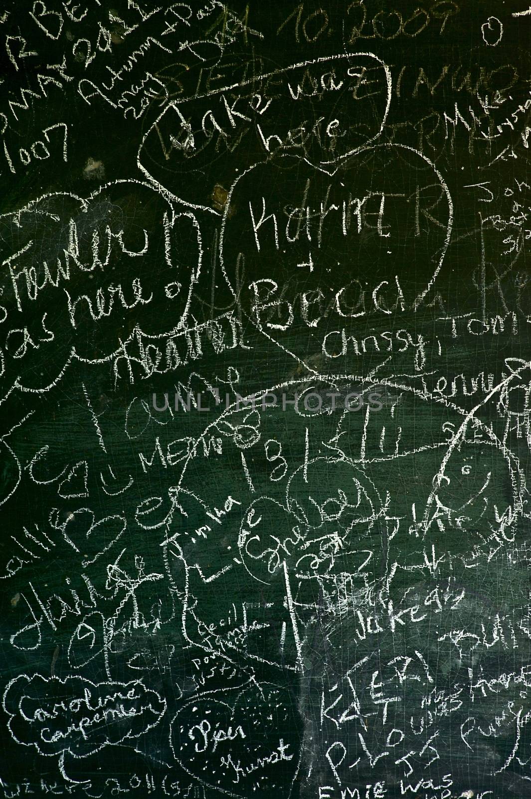 Old Cracked Blackboard Background. Many White Chalk Drawings. Blackboard Texture. Vertical Background.
